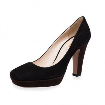 Prada Black Suede Square Toe Pumps Size 39