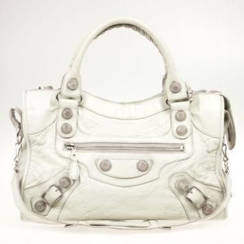 Balenciaga Beige Leather Giant Silver City Bag