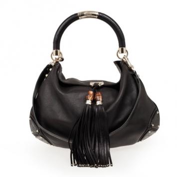 Gucci Black Leather Large Babouska Indy Top Handle Bag