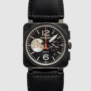 Pre Owned Bell & Ross Black Leather Chrono Mens Wristwatch 44 MM
