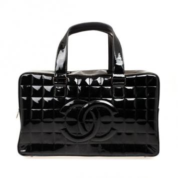 Chanel Black Patent Cube Quilted East West Tote