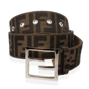 Fendi Brown Zucca Canvas FF Unisex Buckle Belt 73 CM