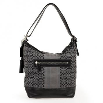 Coach Gray and Black Legacy Signature Stripe Convertible Shoulder Bag