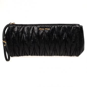 Miu Miu Black Matelasse Leather Clutch