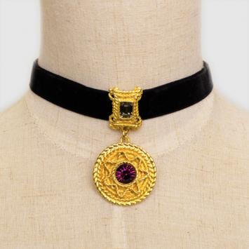Balenciaga Purple Crystal Golden Necklace 