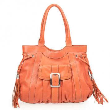 Cole Haan Orange Leather Pleated Tote