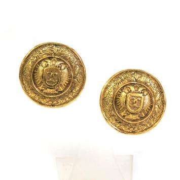 Chanel Vintage Engraved Gold Tone Earrings