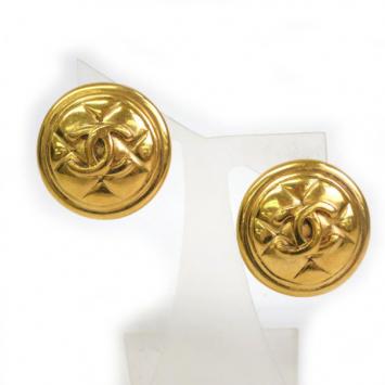 Chanel Vintage CC Mark Gold Tone Earrings