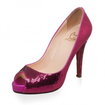 Christian Louboutin Pink Sequins Very Prive Peep Toe Pumps Size 37