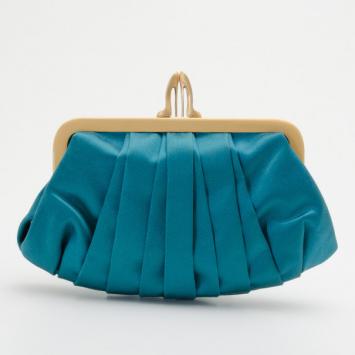 Christian Louboutin Teal Satin Louboutin Loubi Croissant Clutch