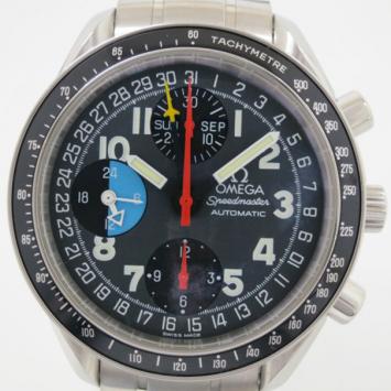 Pre Owned Omega Speedmaster Chronograph SS Black Mens Wristwatch
