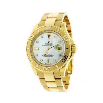 Pre Owned Rolex Yachtmaster 18K Yellow Gold Full Size Mens Wristwatch 40 MM