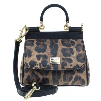 Dolce and Gabbana Leopard Print Leather Mini Sicily Bag