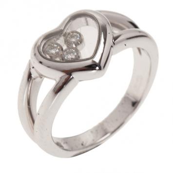 Chopard Happy Diamonds Heart 3 Diamonds White Gold Ring Size 53