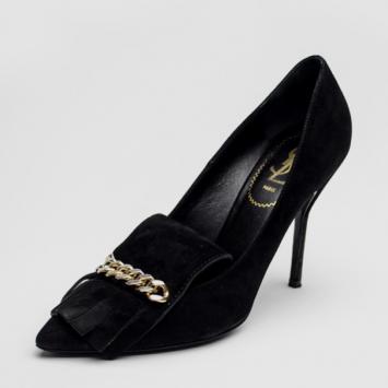 Yves Saint Laurent Black Suede 'Opyum' Fringed Chain Detail Pumps Size 38.5