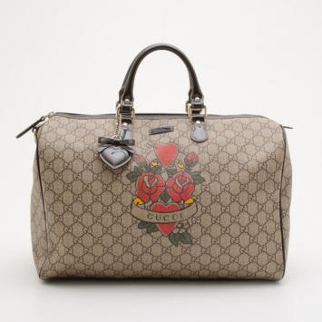 Gucci GG Plus Tattoo Hearts And Roses Large 'Joy' Boston Satchel  