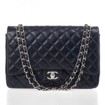 Chanel Navy Blue Lambskin Maxi Flap Bag
