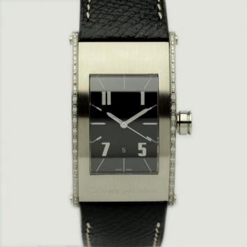 Jorg Hysek Black Diamonds & Stainless Steel Leather Ladies Wristwatch 42 MM