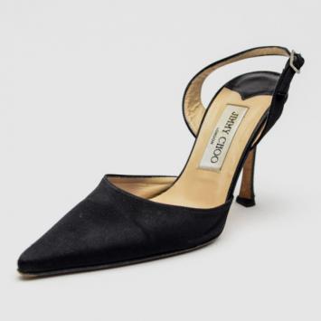 Jimmy Choo Black Satin 'Light' Slingback Sandals Size 36.5