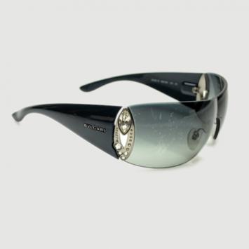 Bvlgari Gunmetal Crystal Embellished Black Shield Sunglasses