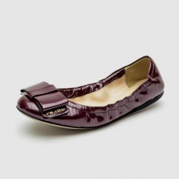 Prada Maroon Patent Large Bow Ballet Flats Size 36.5