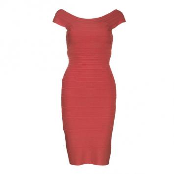 Herve Leger Red Off-Shoulder Bandage Dress XS