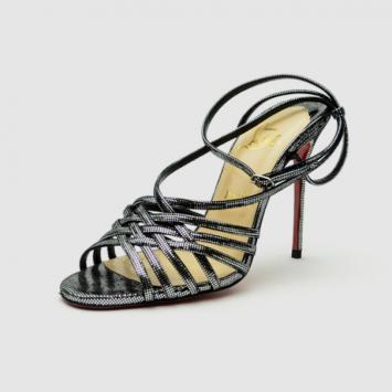 Christian Louboutin Black Strappy Metallic-Square 'Beverly' Sandals Size 39