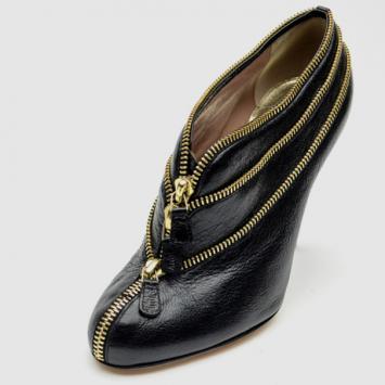 Emporio Armani Gold Zip Black Leather Ankle Boots Size 37