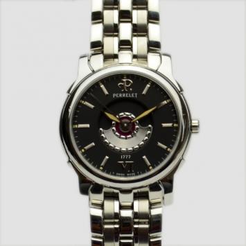 Pre Owned Perrelet Stainless Steel Black Double Rotor Mens Wristwatch 