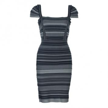Herve Leger Moss Green Striped Bandage Dress M