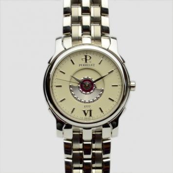 Pre Owned Perrelet Stainless Steel Cream Double Rotor Mens Wristwatch 