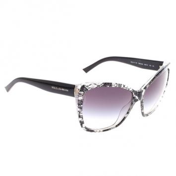 Dolce and Gabbana Black Oval 'Lace' Womens Sunglasses