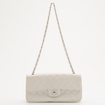 Chanel White Quilted Lambskin Leather East/West Classic Flap Bag