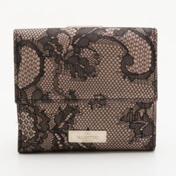 Valentino Black Lace Nylon Fused Flap Wallet