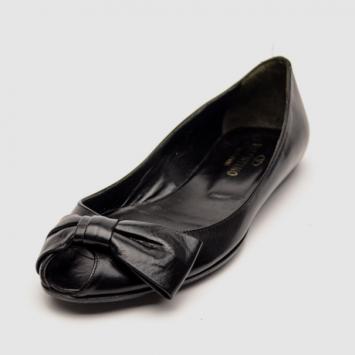 Valentino Black Leather Peep Toe Ballet Flats Size 36