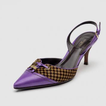 Louis Vuitton Purple Leather With Damier Sauvage Pony Hair Fur Slingback Sandals Size 40