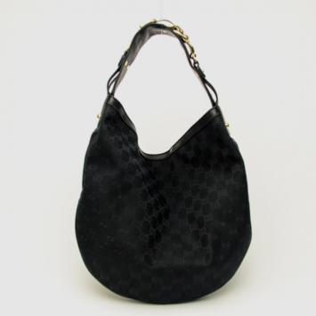 Gucci Black Canvas Wave Horsebit Hobo Bag