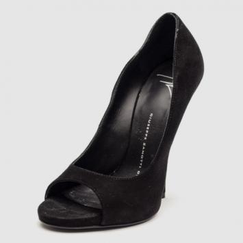 Giuseppe Zanotti Black Suede Alien Peep Toe Pumps Size 35
