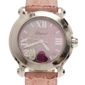 Chopard Pink Stainless Steel Happy Sport Women’s Wristwatch 38MM