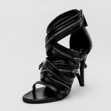 Giuseppe Zanotti For Pierre Balmain Black Leather Zip-Embellished Sandals Size 36