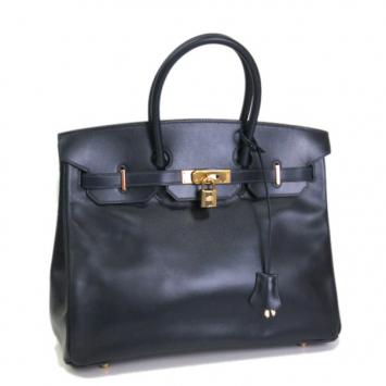 Pre Owned Hermes Navy Box Calf Birkin 35 Bag