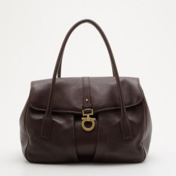 Pre Owned Salvatore Ferragamo Leather Flap Front Top Handle Bag
