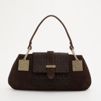 Fendi Zucca Brown Suede Shoulder Bag