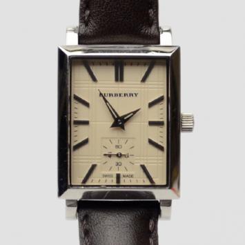 Burberry Cream Black Leather Chronograph Mens Wristwatch 38 MM