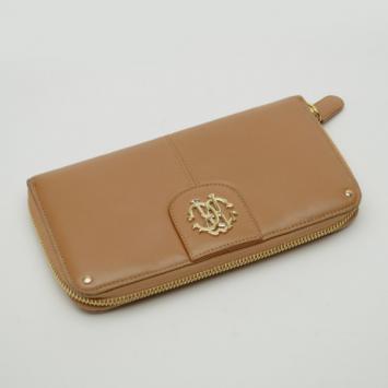 Roberto Cavalli Beige Leather Zip Around Wallet