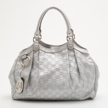 Gucci Silver Guccissima Leather Sukey Tote 