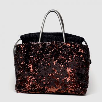 Pre Owned Dolce and Gabbana Bronze and Black Sequin Drawstring Tote