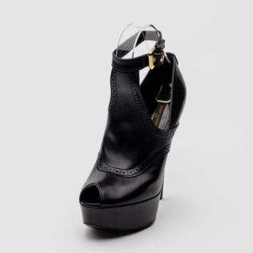 Louis Vuitton Black Leather Ankle Strap Brogue Pumps Size 37
