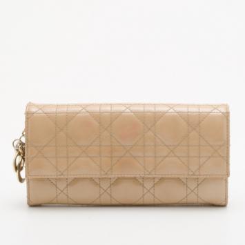 Christian Dior Beige Patent Cannage 'Lady Dior’ Continental Wallet