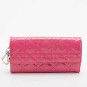 Christian Dior Pink Patent Cannage 'Lady Dior’ Continental Wallet